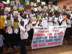 Students in Benin with their new BFA books.