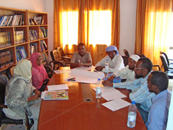 Meeting in the conference room of the new community center in Garowe, Somalia.