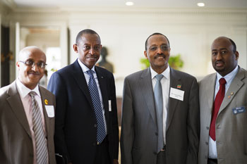 At the BFA fundraiser in April 2011. From left: Asratie Teferra, BFA board member; His Excellency James Kimonyo, Rwanda's Ambassador to the U.S.; His Excellency Girma Birru Geda, Ethiopia's Ambassador to the U.S.; and Siad Ali, Constituent Advocate for Senator Amy Klobuchar (MN).