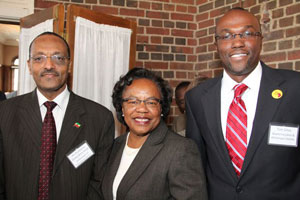 From left: His Excellency Girma Birru Geda, Ethiopia's Ambassador to the U.S.; Sharon Sayles-Belton, VP of Community Relations and Government Affairs for Thomson Reuters Legal business and former Minneapolis mayor; and Tom Gitaa, BFA Board President. At the reception, Sayles-Belton gave an update on the BFA Jack Mason Law & Democracy Initiative.