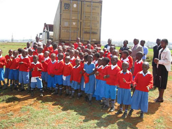 Students at Life Christian Academy upon arrival of 20,000+ BFA books.