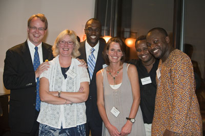 A good time was had by all at the “Evening With African Authors”!  Pictured above from left are Pat Plonski, Judy Hawkinson, Tom Gitaa, Alexandra Fuller, Billy Karanja Kahora, and Uwem Akpan.