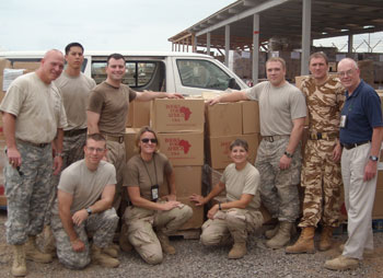 The BFA container arrives at Djibouti port. U.S. Marines will distribute the 22,000 BFA books to rural schools in the region.