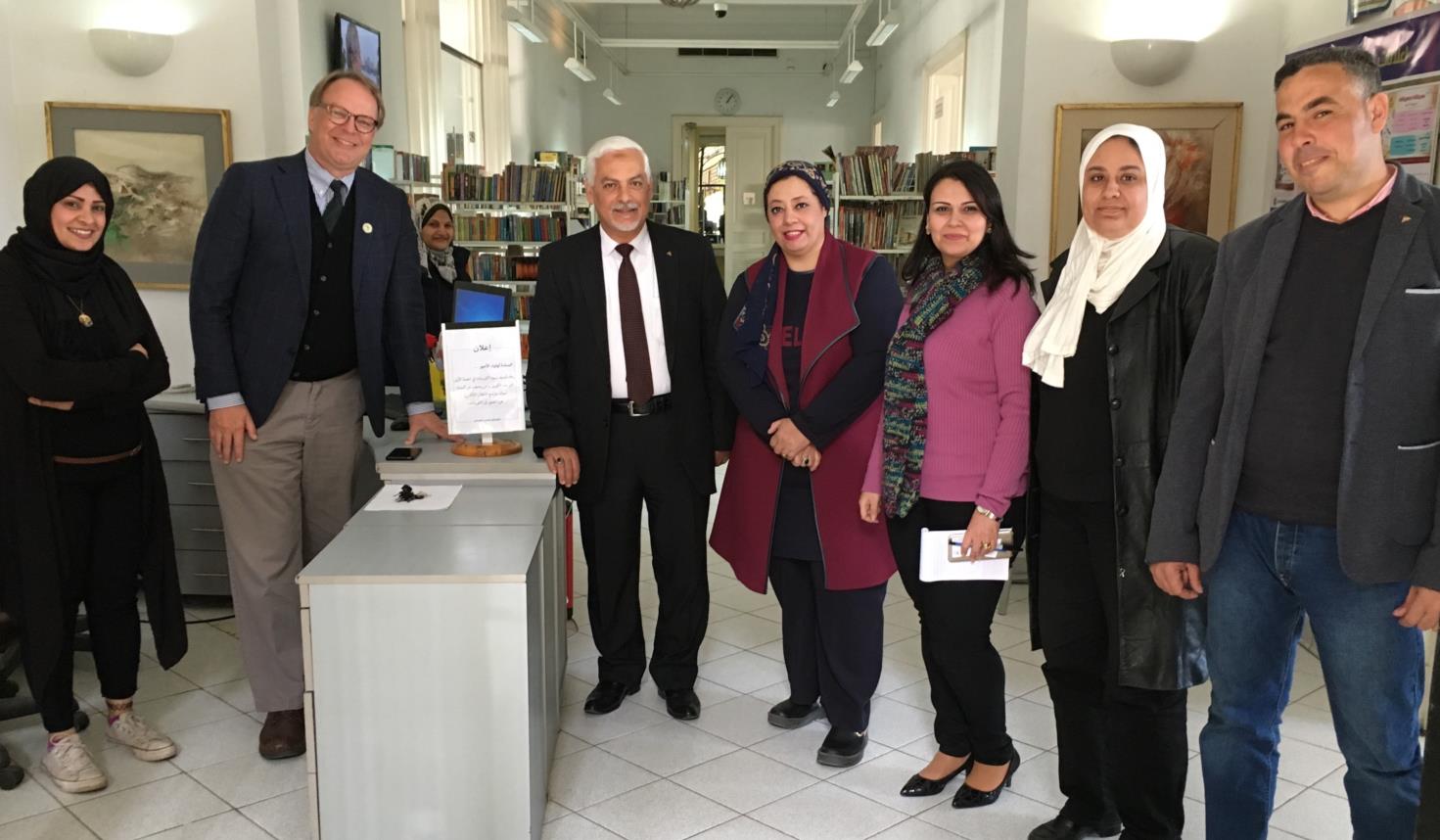 Patrick Plonski with Misr Public Library officials in Cairo, Egypt
